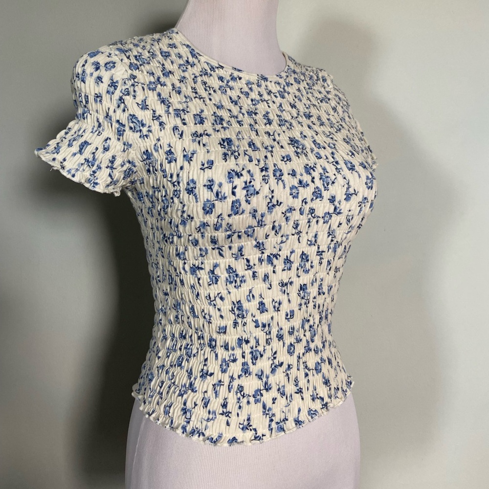 Hollister Blue Floral Cropped Shirt